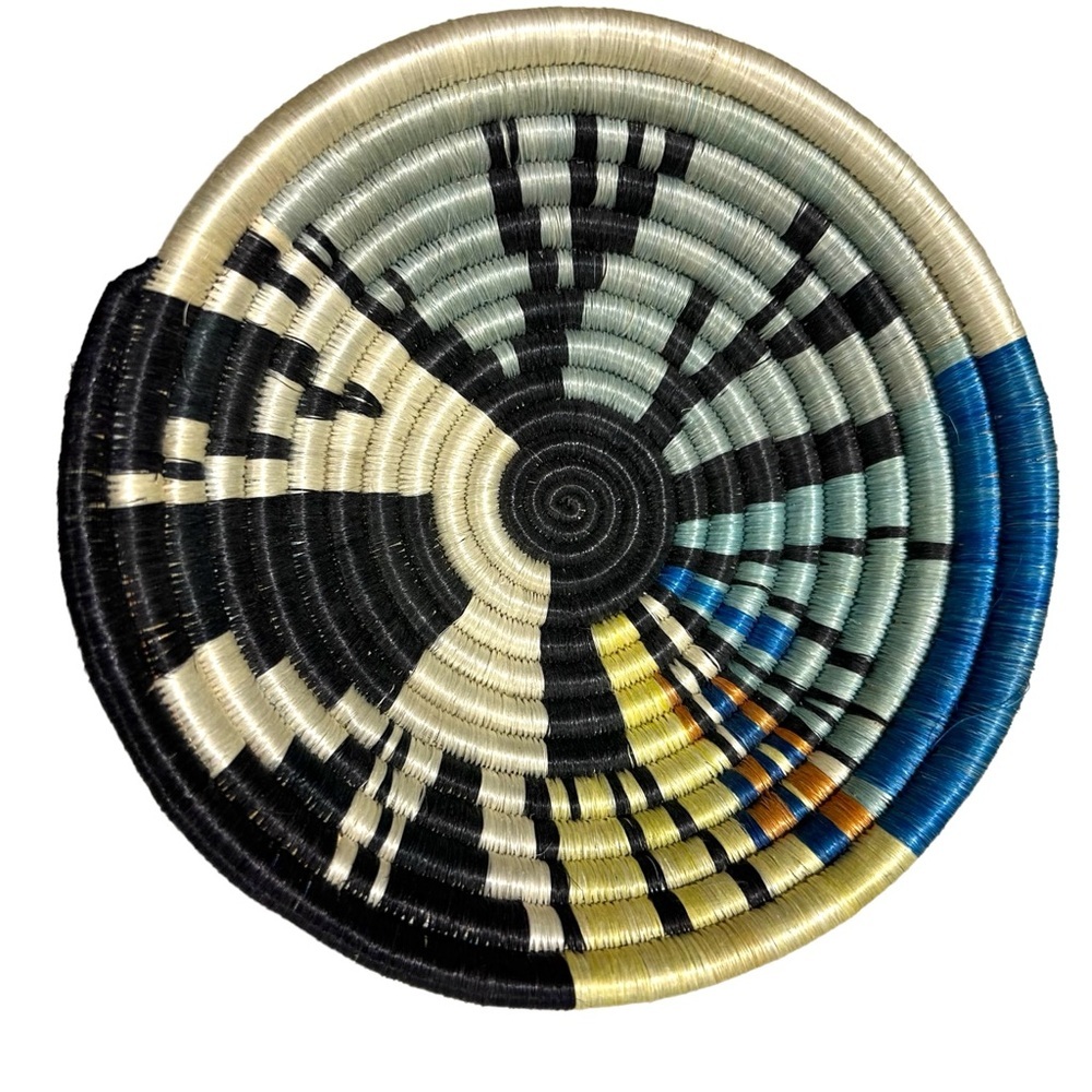 Set of 2 Handmade Rwandan Artist African Vibrant Heavy Fiber Coil Bowls 12” & 8” - Picture 7 of 16